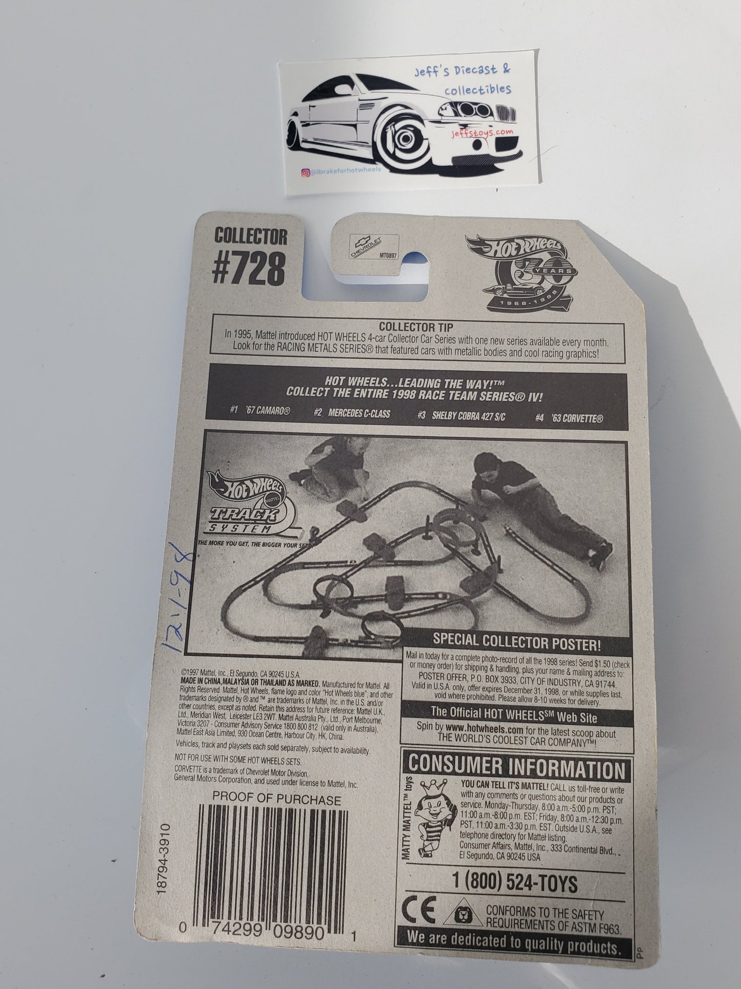 1998 Hot Wheels '63 Corvette #728 Race Team