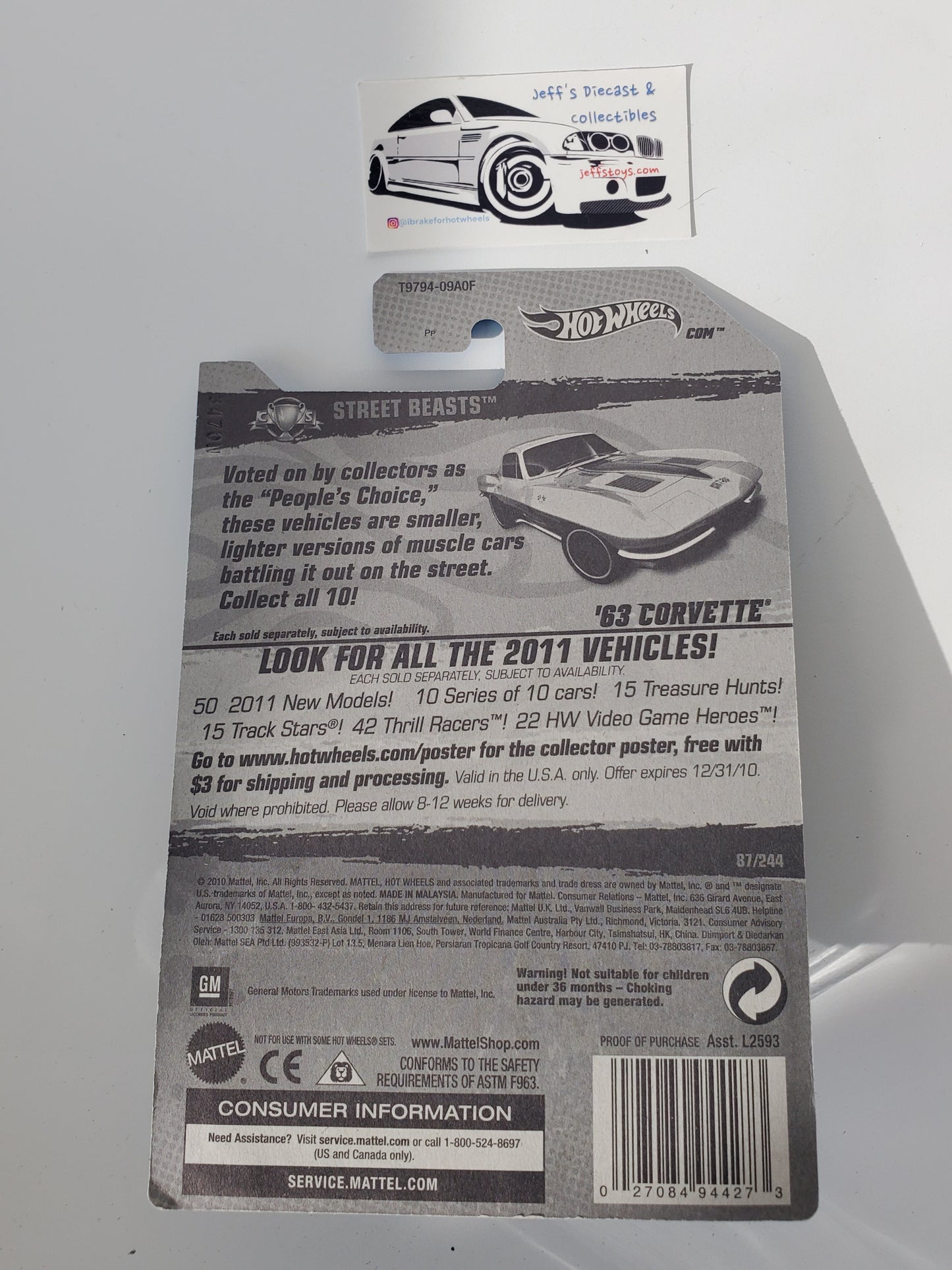 2011 Hot Wheels '63 Corvette #87 Yellow