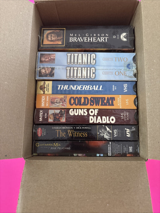 Lot of 7 Sealed VHS Titanic, Thunderball, Braveheart, Cold Sweat, The Witness,