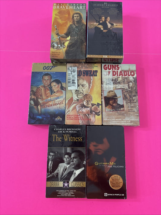 Lot of 7 Sealed VHS Titanic, Thunderball, Braveheart, Cold Sweat, The Witness,